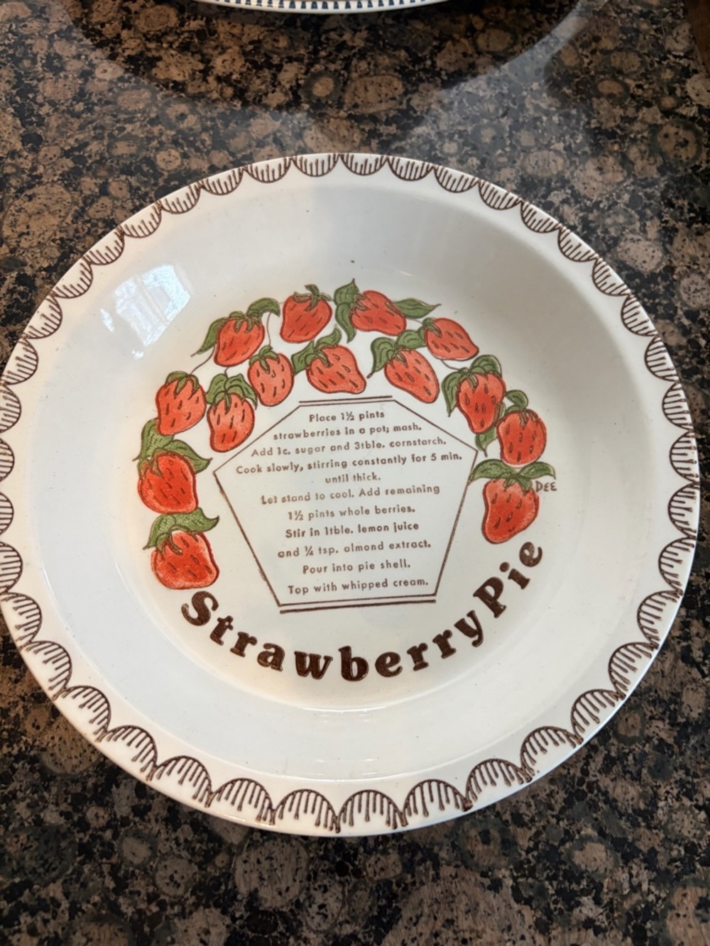 Ceramic Strawberry Pie Serving Bowl in Cream and Red